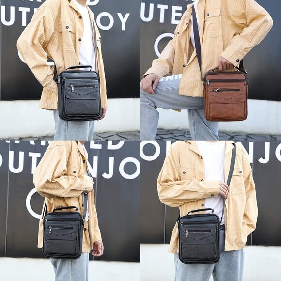 Unisex Genuine Leather Messenger Bag - Stylish Crossbody for Daily Use, 8.3" - Picture 8 of 8